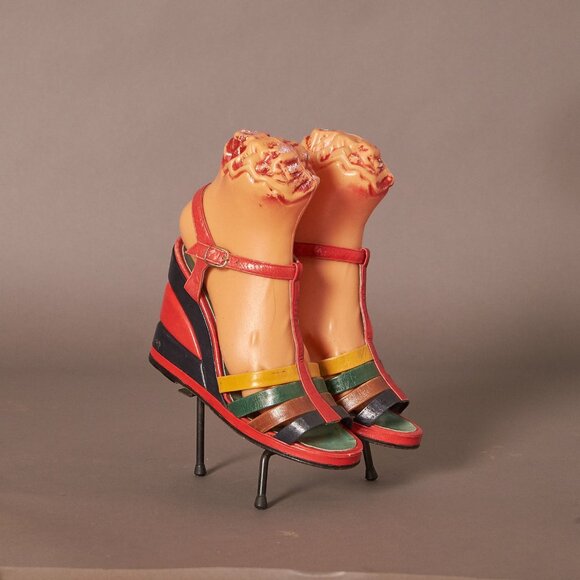 1950s Color Block Wedge Heels Sandals